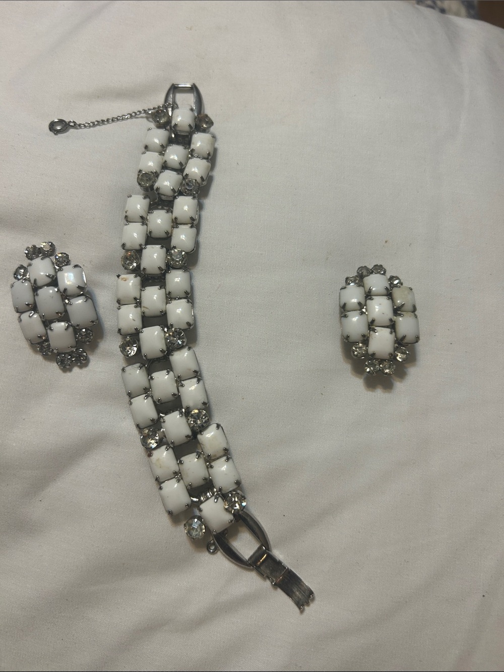 White Crystal Tile Bracelet - Elegant Women's Statement Piece
